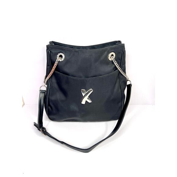 Vintage Paloma Picasso Shoulder Bag,'X' logo, black nylon/Leather, chain strap - Picture 5 of 14
